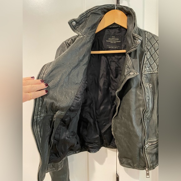 All Saints Cargo Biker Leather Jacket - Distressed Black Leather size 2 - Picture 10 of 13